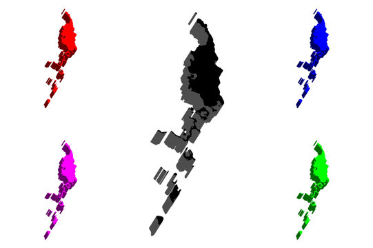 3D map of Palau (Belau, Palaos, Pelew, Republic of Palau) - black, red, purple, blue and green - vector illustration