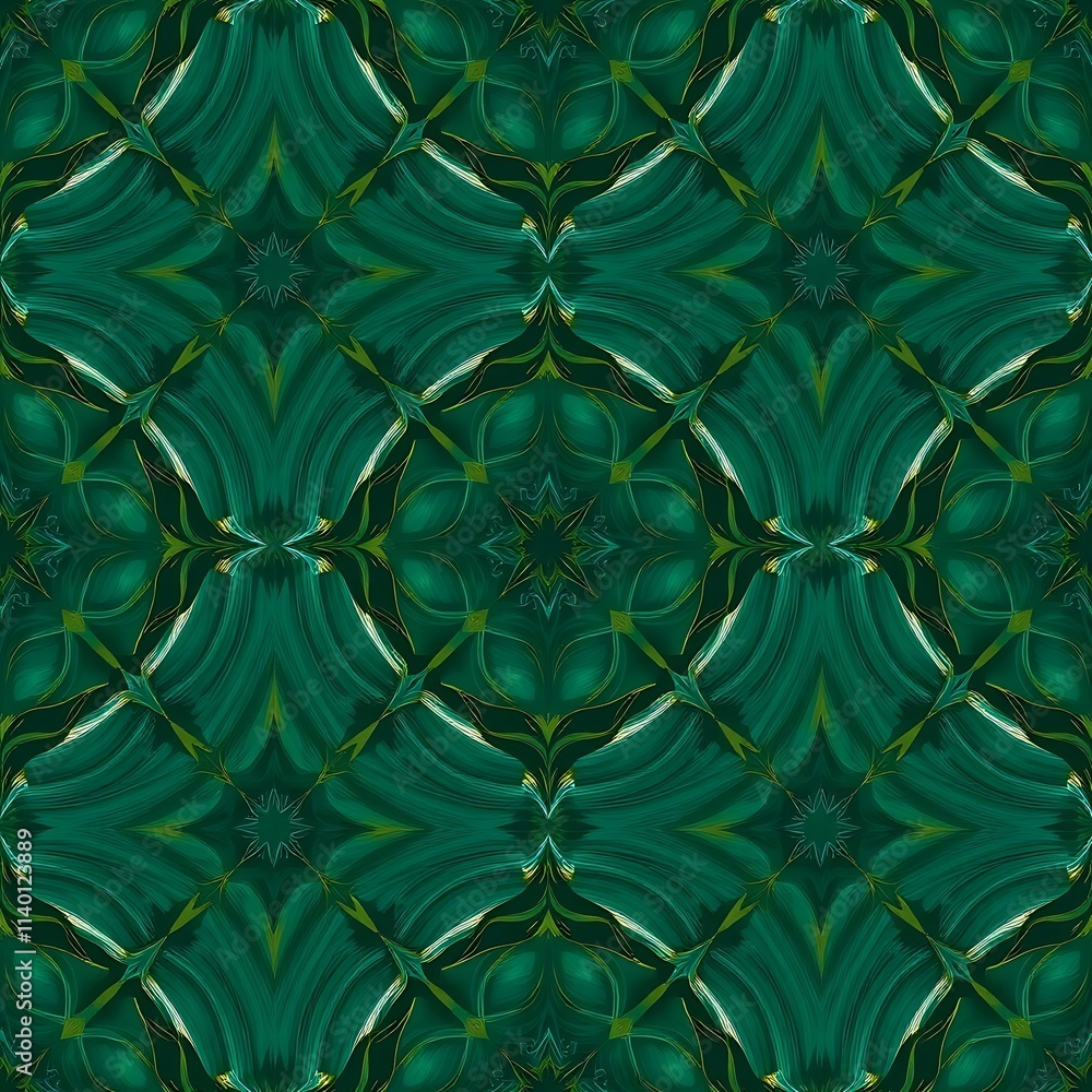 Poster emerald green kaleidoscope pattern: this intricate, seamless pattern features a mesmerizing kaleidos