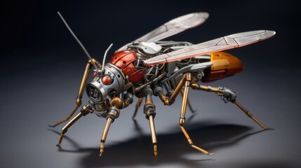 Fototapeta premium Intricate mechanical bee model showcasing advanced robotics and design techniques