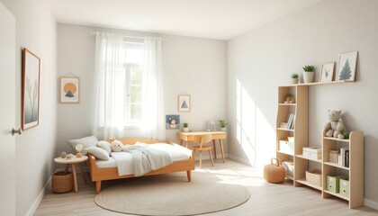 Scandinavian Style - Children's Room Interior Design With Scandinavian Concept - Hotel Children's Room - Apartment Children's Room Interior With Bed - Interior Design