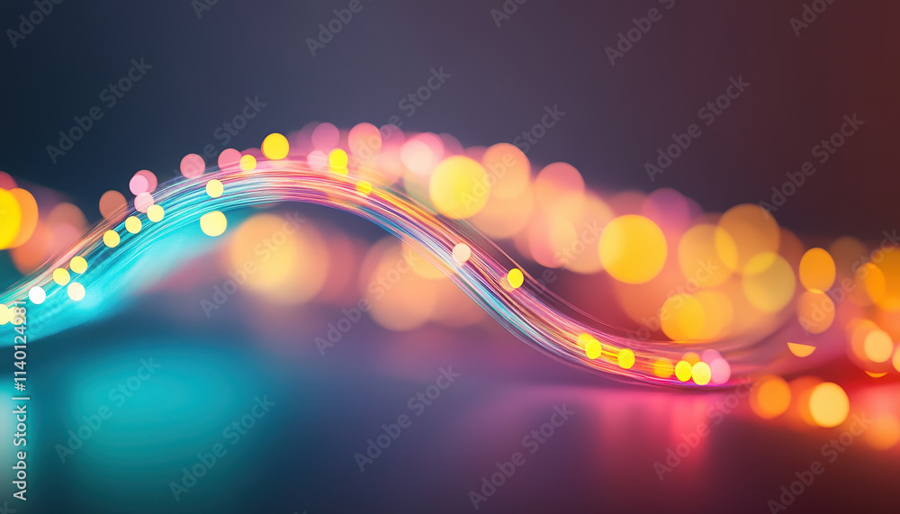 Poster abstract patterns of light create vibrant wave of colors, showcasing blend of warm and cool tones. g