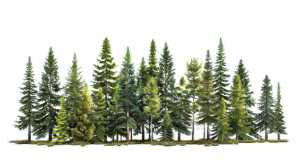 Fototapeta premium Lush evergreen forest showcasing diverse tree species in vibrant shades of green and golden sunlight filtering through the canopy