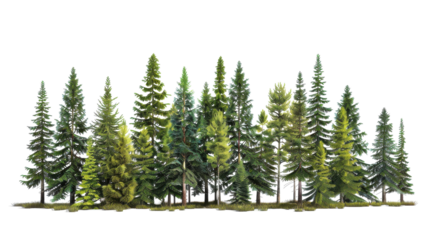 Lush evergreen forest showcasing diverse tree species in vibrant shades of green and golden sunlight filtering through the canopy