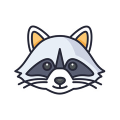 Cute raccoon face. Adorable cartoon raccoon, playful and friendly.  Represents cleverness and adaptability.