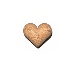 Wooden textured heart with shadow isolated on transparent background. 3D realistic illustration heart for Valentine's Day, the day of love. 