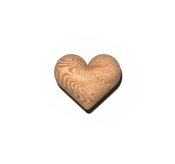 Wooden textured heart with shadow isolated on transparent background. 3D realistic illustration heart for Valentine's Day, the day of love. 