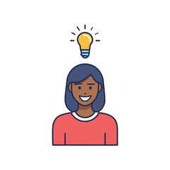 Woman idea innovation concept. Happy woman with bright idea.  Symbolizes creativity, problem-solving, and inspiration.
