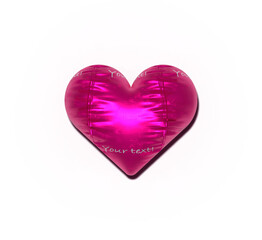 Glossy shiny metallic balloon pink heart with shadow isolated on transparent background. 3D realistic illustration heart for Valentine's Day, the day of love. 