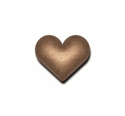 Glossy shiny metallic bronze heart with shadow isolated on transparent background. 3D realistic illustration heart for Valentine's Day, the day of love. 