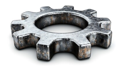 Isolated white background, interlocking gears with an abstract shape, symbolizing teamwork, polished metal, vivid clarity 