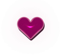 Glossy shiny metallic pink heart with shadow isolated on transparent background. 3D realistic illustration heart for Valentine's Day, the day of love. 