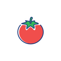 Fresh red tomato icon. Vibrant tomato illustration; symbolizes health, freshness, and summer. Perfect for recipes, menus, or farming.