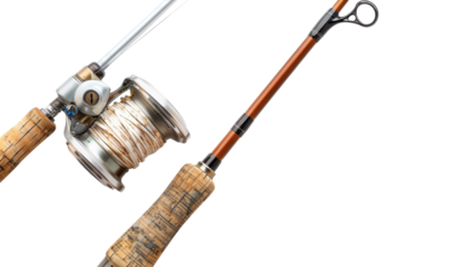 Fisherman's essential gear showcasing a fishing rod and reel on a vibrant background for serene outdoor adventures