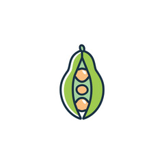 Open pea pod icon. Fresh green pea pod icon; symbolizes growth, harvest, and healthy food.
