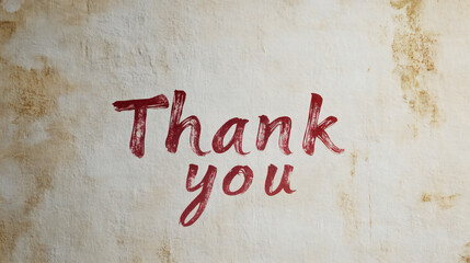 Elegant Thank you in deep red ink on a soft beige background, conveying appreciation with grace and warmth.