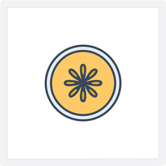 Melon slice icon. Circular melon slice graphic; symbolizes summer, freshness, and healthy eating.