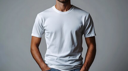 Isolated white background, mockup t-shirt, regular fit, on mannequin, modern design 