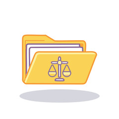 Legal files folder icon. Justice files concept;  documents, law, balance, fairness,  regulation, archive.