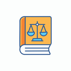 Law book justice scales. Legal guide, balance scales symbol justice, fairness, law book icon.  Represents legal knowledge.