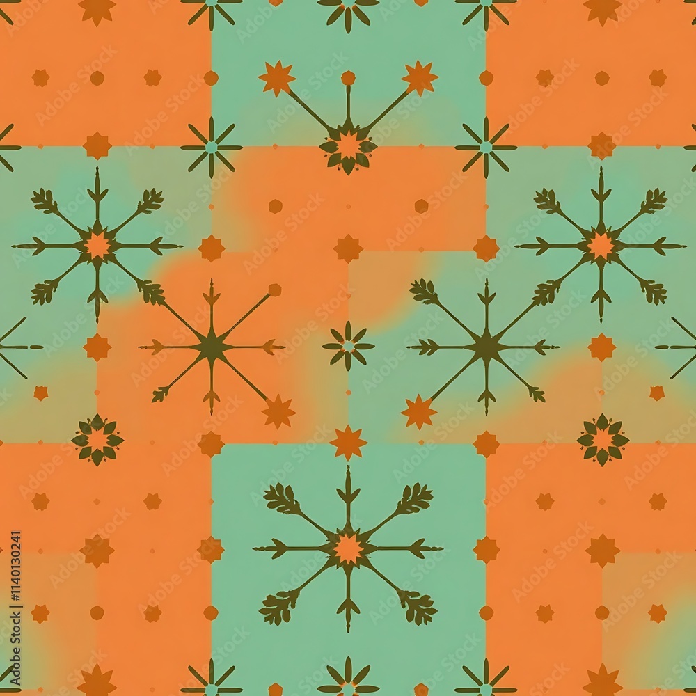 Poster retro snowflake patchwork pattern