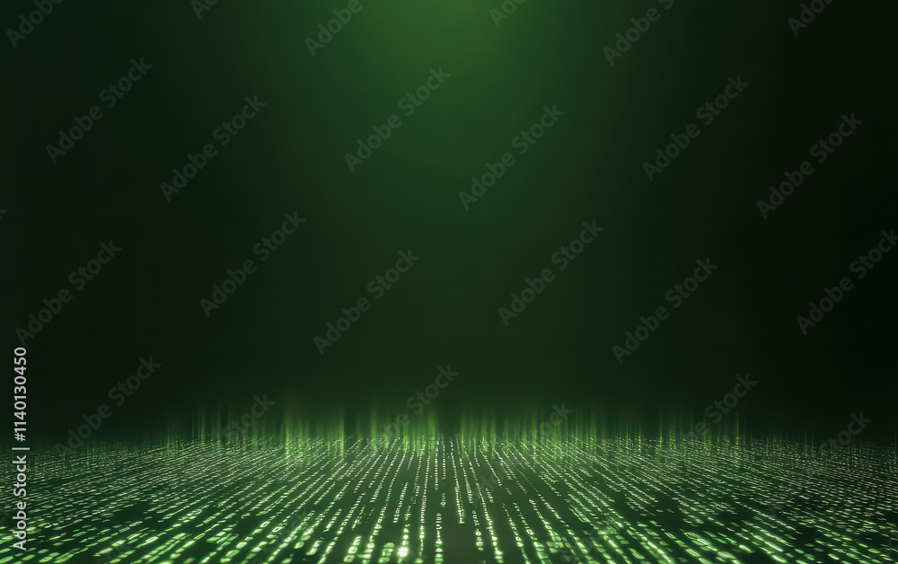 Aufkleber digital landscape with glowing green binary code on dark background creates futuristic atmosphere. t