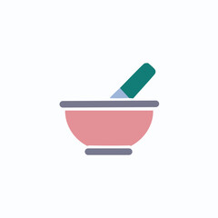 Mortar pestle icon. Simple kitchenware graphic, representing preparation, cooking, or herbal remedies.