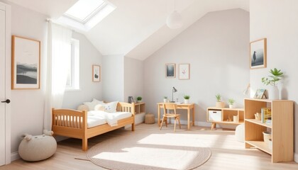 Scandinavian Style - Children's Room Interior Design With Scandinavian Concept - Hotel Children's Room - Apartment Children's Room Interior With Bed - Interior Design