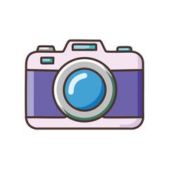 Purple camera icon. Digital camera graphic; symbolizes photography, memories, and visual storytelling.