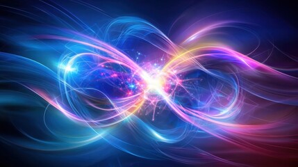 Abstract 3D Illustration of Quantum Entanglement with Colorful Energy Waves and Light Effects