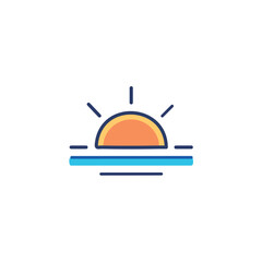 Sunset ocean horizon icon. Peaceful sunset scene; symbolizes the end of a day, rest, tranquility.