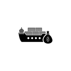 Ship with container and money bag icon logo vector. Export import distribution icon vector