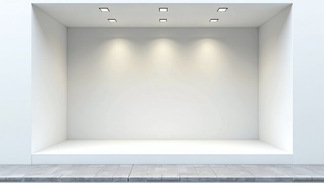 A minimalist white storefront with a clean facade, showcasing an empty space and modern design, exuding elegance and simplicity