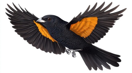 Naklejka premium Black and Orange Bird in Flight