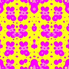 Obraz premium Vibrant Abstract Pattern: A playful and energetic seamless pattern with a bold mix of yellow and pink, featuring abstract organic shapes that create a dynamic and eye-catching design. 
