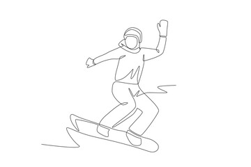 Woman playing snowboard. Winter sport concept one-line drawing