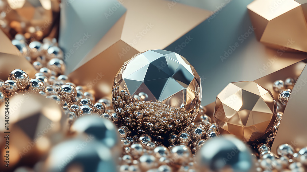 Poster abstract 3d rendering of geometric shapes. modern background design with spheres