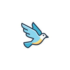 Flying bird icon. Blue bird in flight, symbolizing freedom, peace, hope.  A simple yet powerful image.
