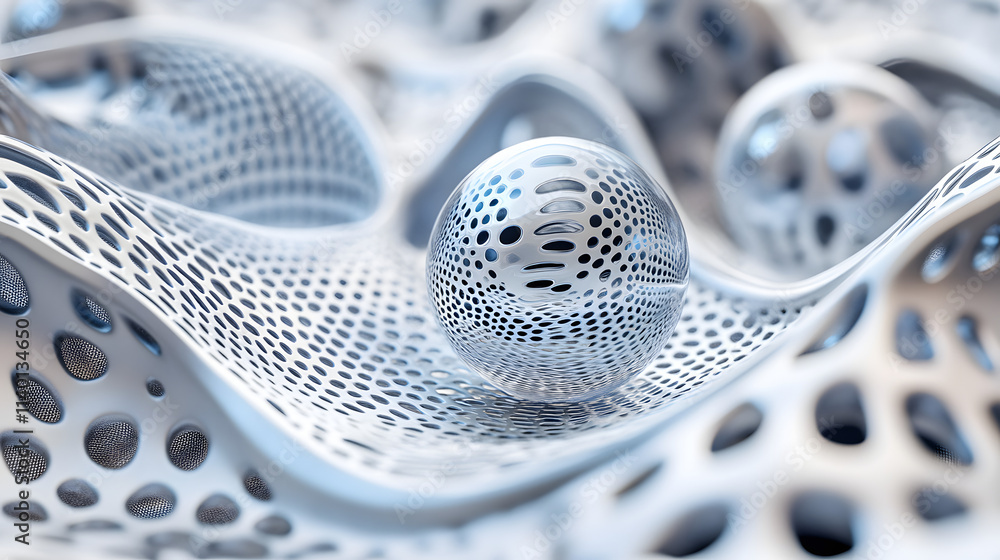 Poster abstract 3d rendering of geometric shapes. modern background design with spheres