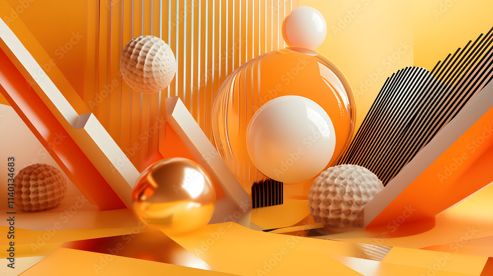 Aufkleber abstract 3d rendering of geometric shapes. modern background design with spheres