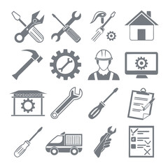 Minimalistic Repair and Maintenance Silhouette Icons Set Collection