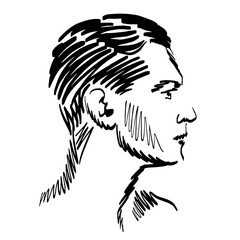 Male portrait, profile of man's head, , freestyle abstract vector illustration