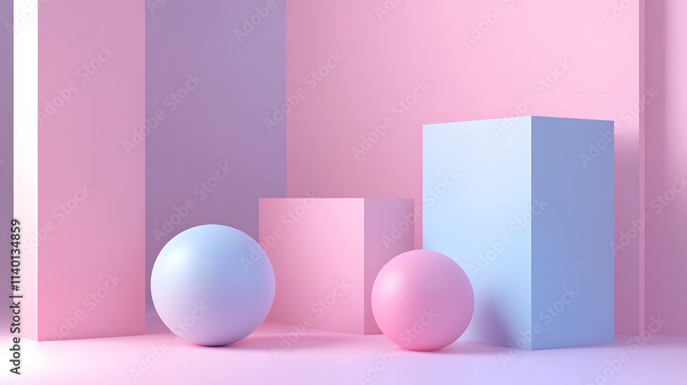 Poster abstract 3d rendering of geometric shapes. modern background design with spheres
