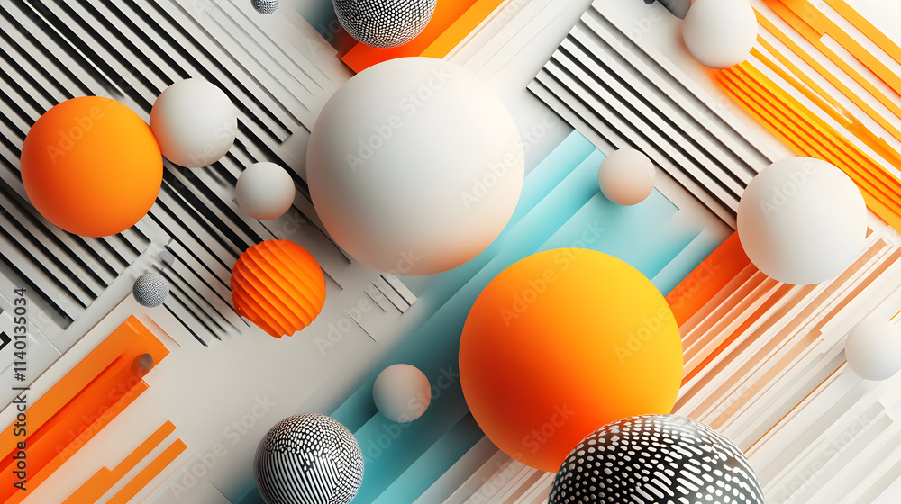 Poster abstract 3d rendering of geometric shapes. modern background design with spheres