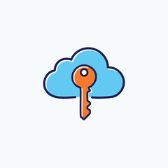 Cloud data security key. Access control, secure cloud storage.  Unlocking digital safety and data protection.