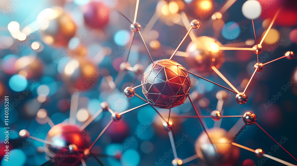 Poster abstract 3d rendering of geometric shapes. modern background design with spheres