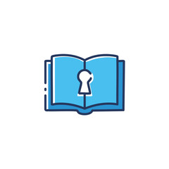 Book keyhole secret. Hidden knowledge, exclusive access, private information, secret document, key to learning, guarded data.