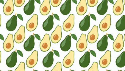 Avocado seamless pattern on white background. Vector illustration for your design