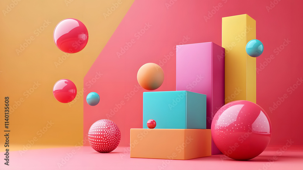 Poster abstract 3d rendering of geometric shapes. modern background design with spheres