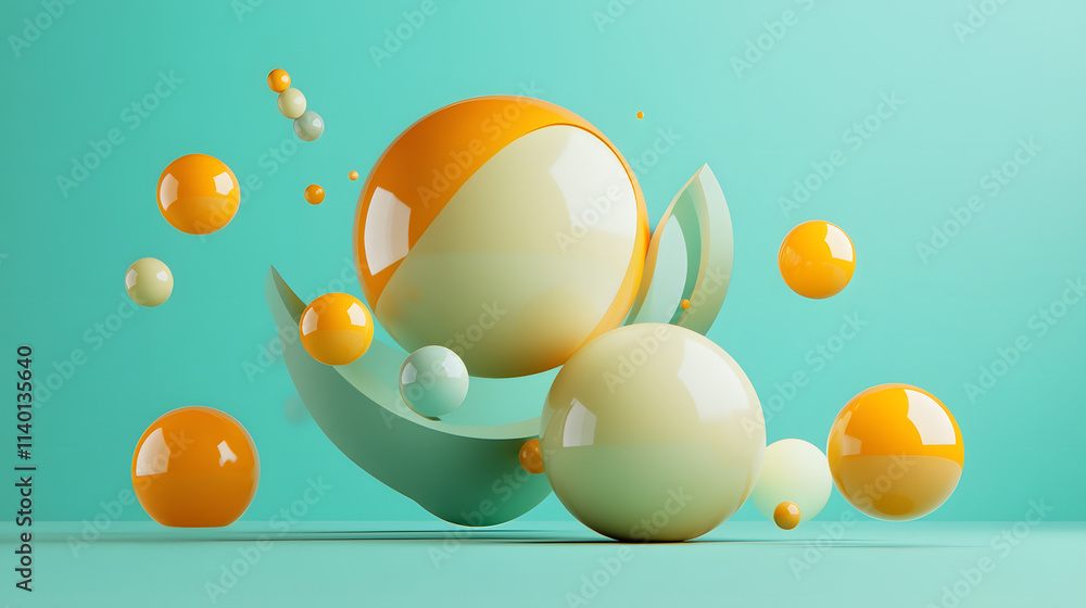 Poster abstract 3d rendering of geometric shapes. modern background design with spheres