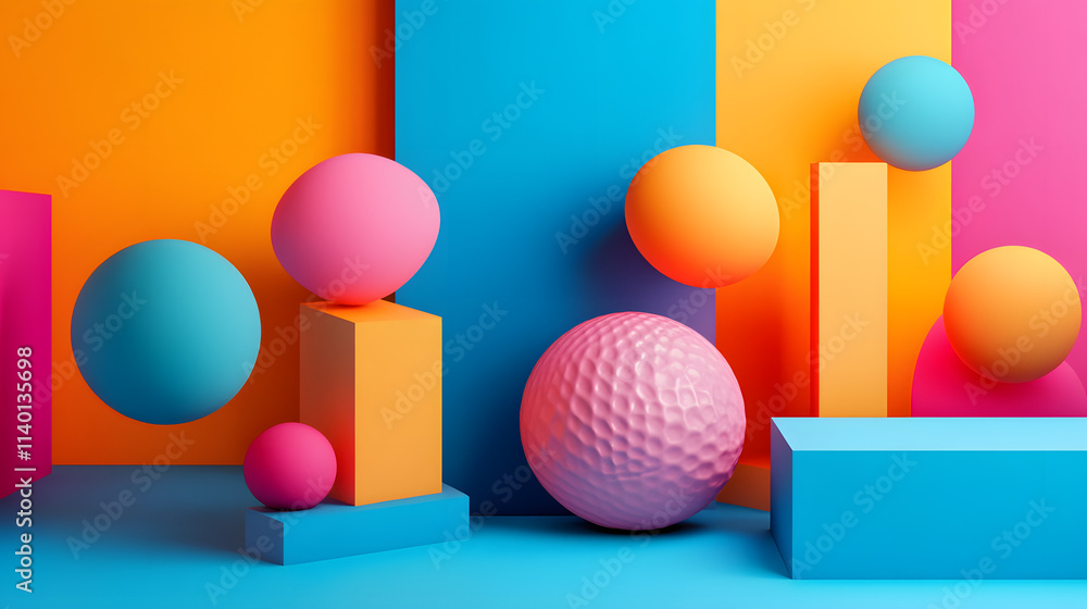 Poster abstract 3d rendering of geometric shapes. modern background design with spheres